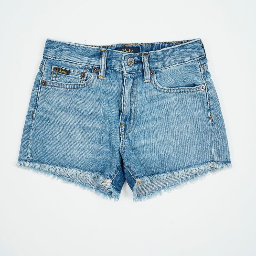 Polo Ralph Lauren Girls Denim Shorts Size M 8 Blue Frayed Hem Cotton